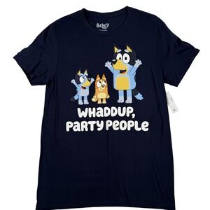 Bluey Shirt Medium Navy Whaddup Party People Cartoon Graphic Tee Bingo Bandit